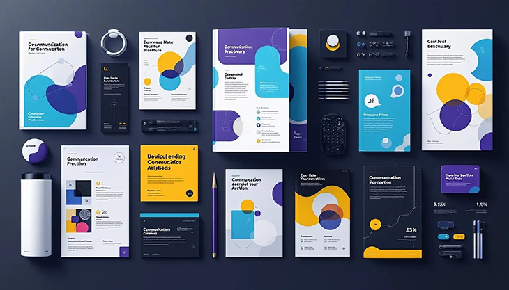Supports de communication imprimés, incluant brochures et flyers.