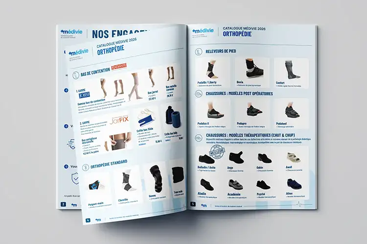 Mockup de catalogue médical professionnel Médivie graphiste paris