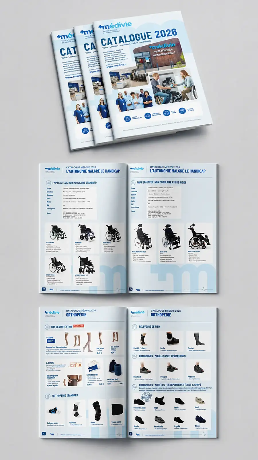 Création catalogue médical Médivie par un graphiste à Paris
