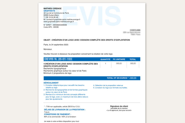Exemple de devis d'un graphiste
