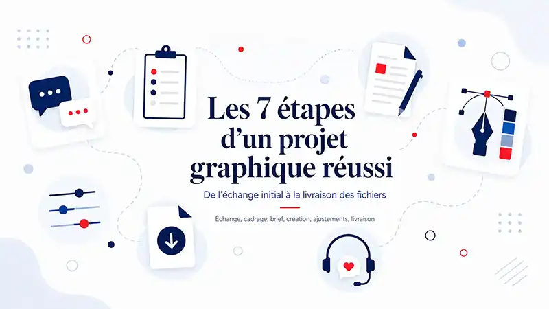 Illustration des étapes d’un projet graphique avec un graphiste à Paris