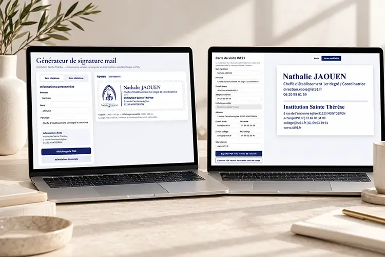 Générateurs en ligne de signatures mail et de cartes de visite personnalisables pour Sainte-Thérèse