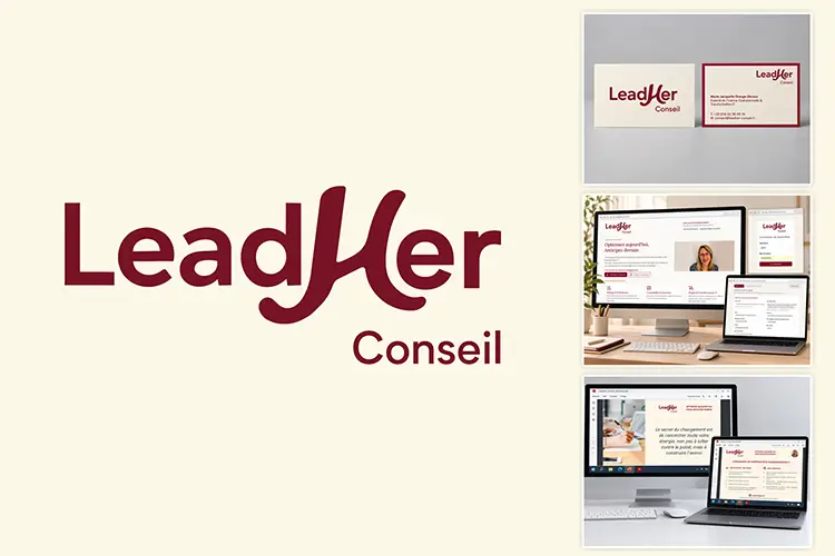 Logo Leadher Conseil et aperçu de ses supports de communication