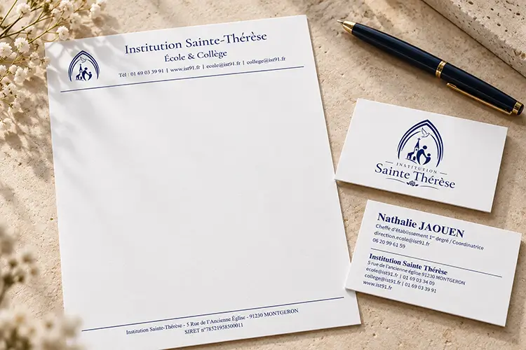Papier à en-tête et cartes de visite de l’Institution Sainte-Thérèse de Montgeron
