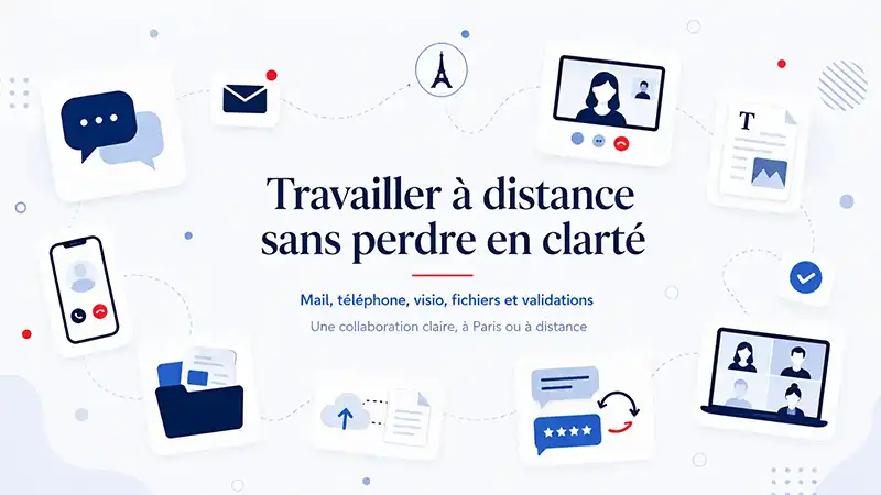 Illustration du travail avec un graphiste à Paris ou à distance par mail téléphone et visio